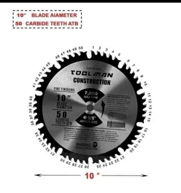 Toolman Circular Saw Blade Cutting 10" 50T THIN KERF C3  50 CARBIDE TEETH STH008