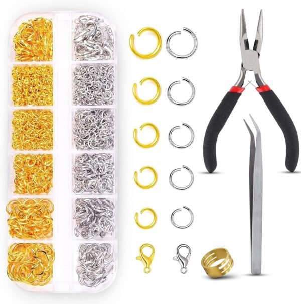 1200pcs Open Jump Rings and Lobster Clasps Jewelry Fixing Kit With Tools Gold/si