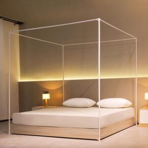 Queen Bed Canopy Frame with Four Poster Frame For Mosquito Net and Bed Curtains