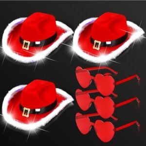 3 Packs Light up Christmas Santa Claus Hat with Sunglasses for Women LED Lights