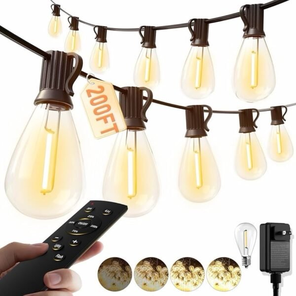 200FT Outdoor LED Hanging Lights for Patio+Remote Waterproof Shatterproof 2700K