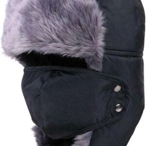 Winter Outdoor Trapper Hat Ski Hat Earflap with Mask for Men Women Black