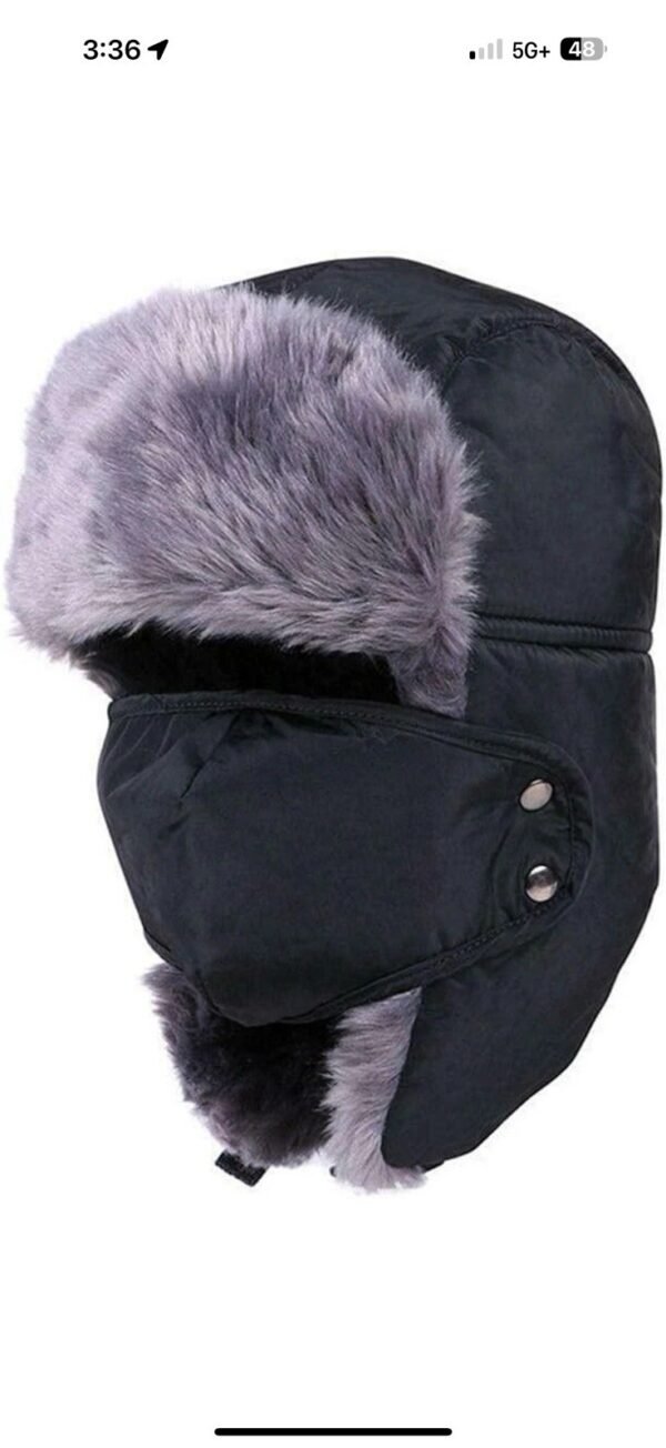Winter Outdoor Trapper Hat Ski Hat Earflap with Mask for Men Women Black