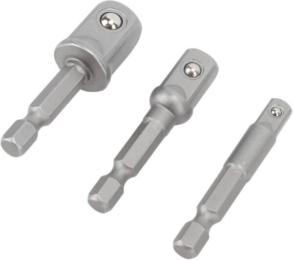 3 Pcs Power Drill Adapter Socket 1/4in 3/8in 1/2in Hex Shank Square Head Drill