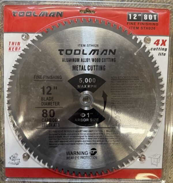 Toolman12" 80T  1"Circular Saw Blade Premium For wood metal works 4X STH026