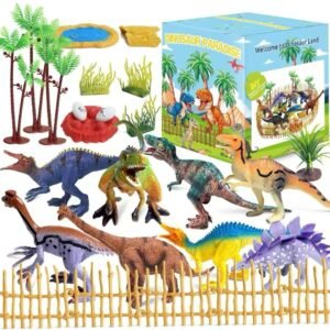 34 pcs Dinosaur Paradise Set for Kids 3+, Dinosaur Figures Playset Dinosaur Gift