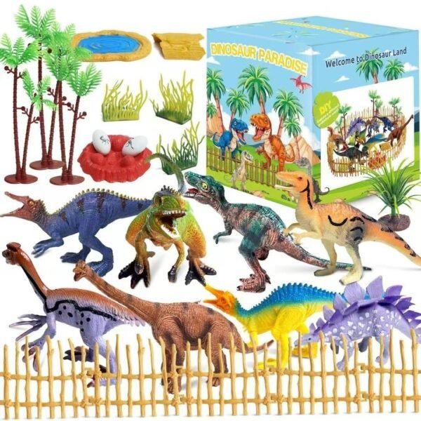 34 pcs Dinosaur Paradise Set for Kids 3+, Dinosaur Figures Playset Dinosaur Gift