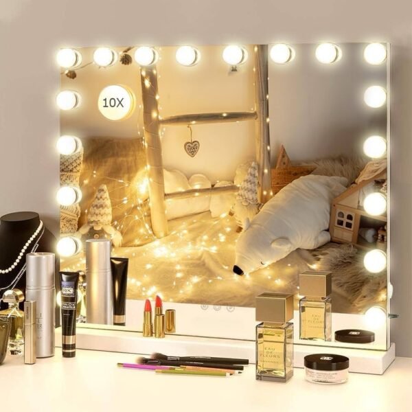 Hollywood Vanity Makeup Mirror 31.5" 18 Dimmable LED Bulbs 3 Colors Tabletop USB