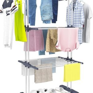 Clothes Drying Rack Oversized 4-Tier(67.7" High) Foldable Stainless Steel Grey