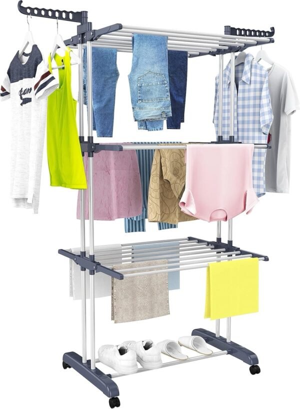 Clothes Drying Rack Oversized 4-Tier(67.7" High) Foldable Stainless Steel Grey