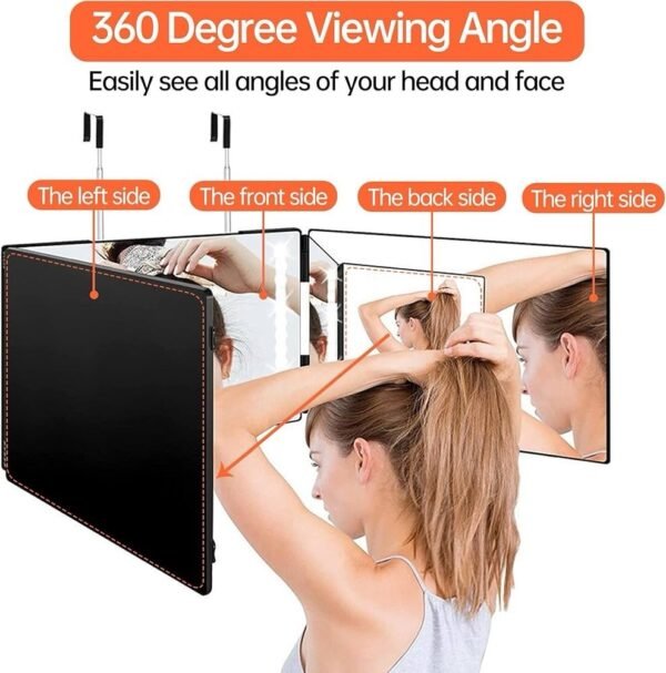 3 Way Barber Mirror With Light for Self Hair Styling Shaving DIY Haircut /Makeup