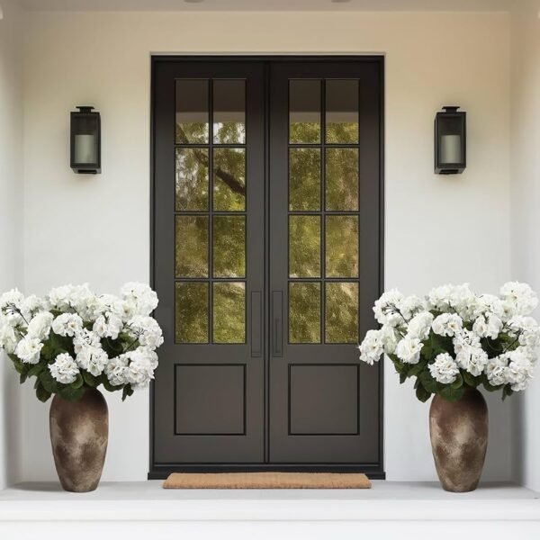4 Pcs 18'' Artificial Geraniums 36 Heads White Faux Fake Planters For Home Decor